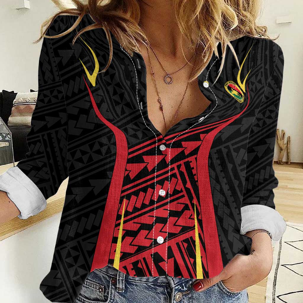 Custom Oceania Football Papua New Guinea Women Casual Shirt Polynesian Tribal Pattern