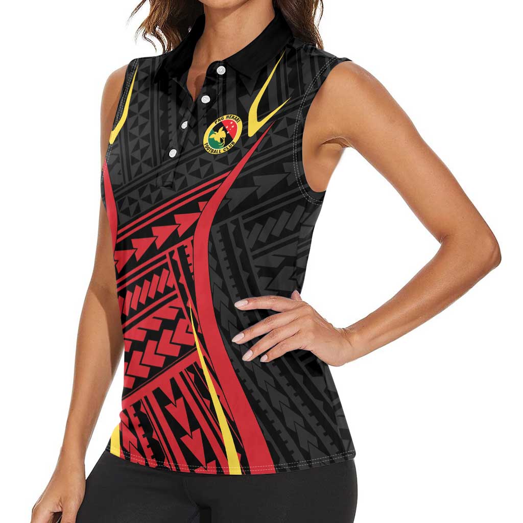 Custom Oceania Football Papua New Guinea Women Sleeveless Polo Shirt Polynesian Tribal Pattern