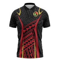 Custom Oceania Football Papua New Guinea Zipper Polo Shirt Polynesian Tribal Pattern