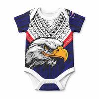 American Samoa Baby Onesie Bald Eagle with Polynesian Pattern LT9 Blue - Polynesian Pride