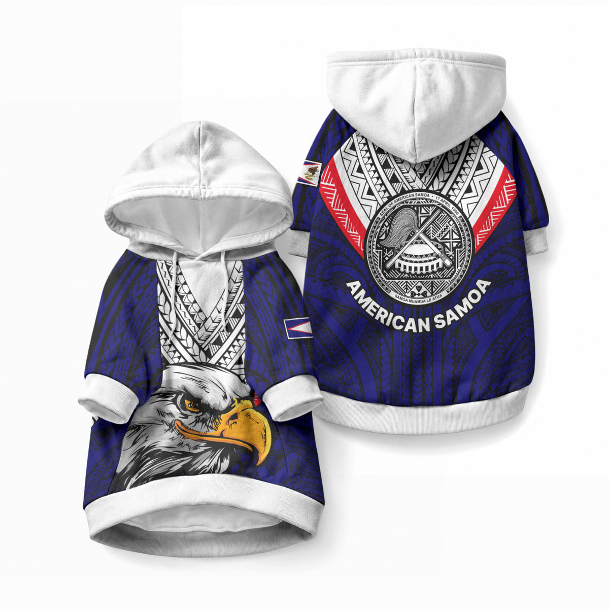 American Samoa Pet Hoodie Bald Eagle with Polynesian Pattern LT9 Pullover Blue - Polynesian Pride