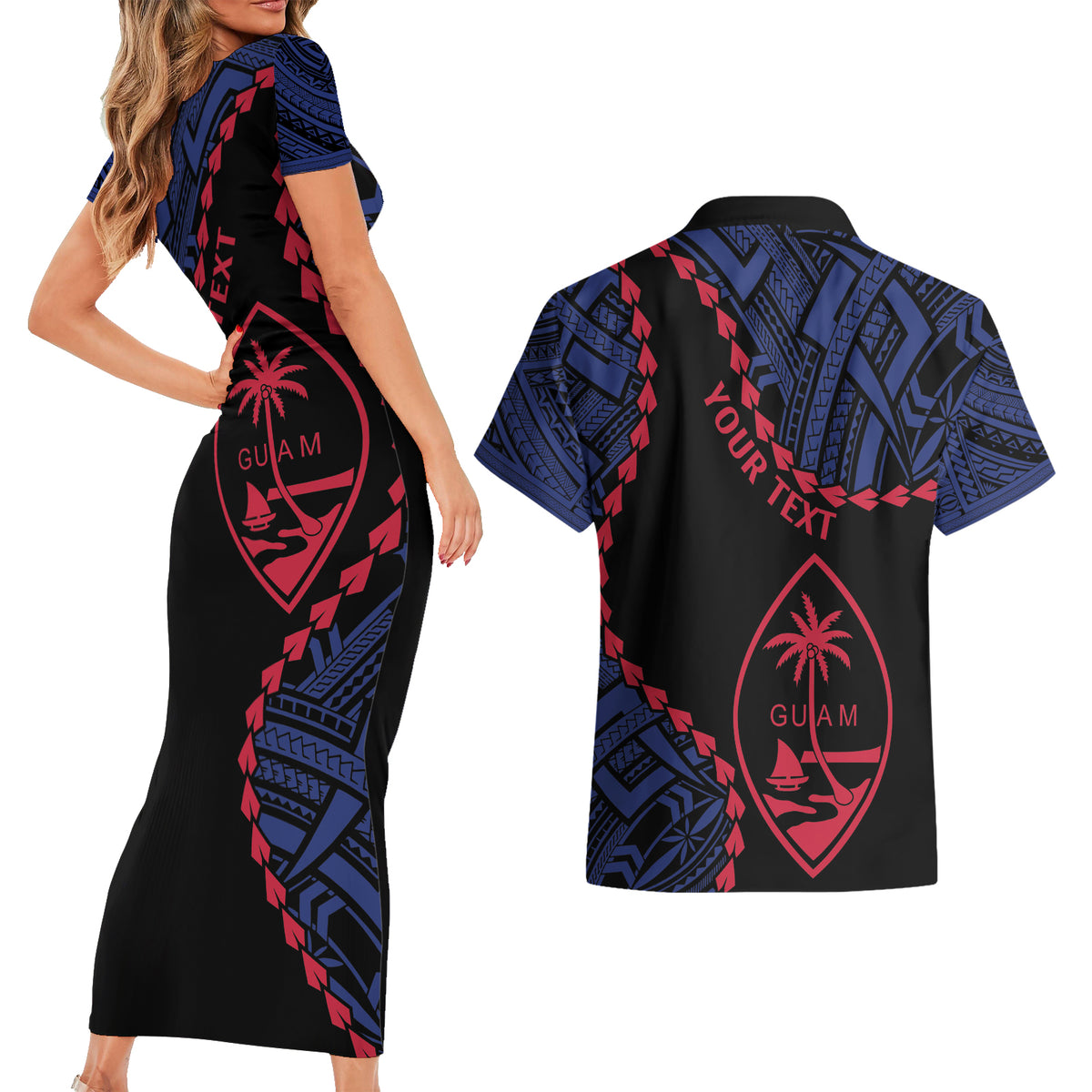 Personalized Guam 80th Anniversary Liberation Day Couples Matching Short Sleeve Bodycon Dress and Hawaiian Shirt Guahan Basic Seal