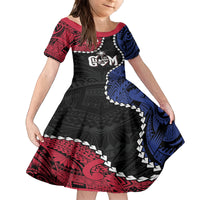 Personalized Guam 80th Anniversary Liberation Day Family Matching Off The Shoulder Long Sleeve Dress and Hawaiian Shirt Tano I Man Chamoru Since 1944 LT9 Daughter's Dress Black - Polynesian Pride