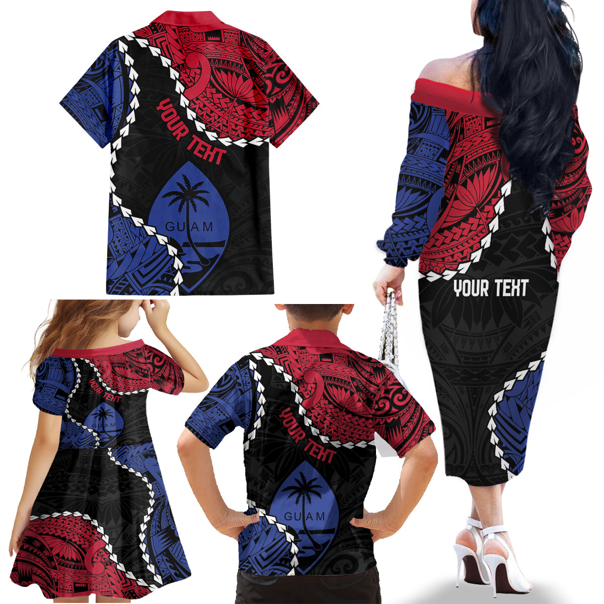 Personalized Guam 80th Anniversary Liberation Day Family Matching Off The Shoulder Long Sleeve Dress and Hawaiian Shirt Tano I Man Chamoru Since 1944 LT9 - Polynesian Pride