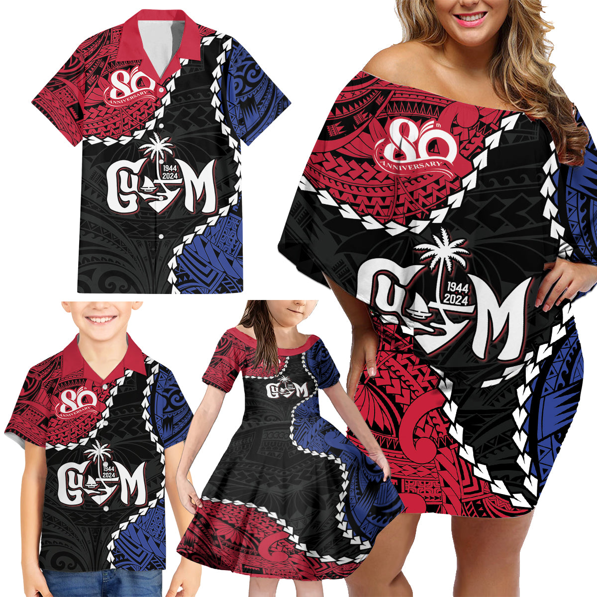 Personalized Guam 80th Anniversary Liberation Day Family Matching Off Shoulder Short Dress and Hawaiian Shirt Tano I Man Chamoru Since 1944 LT9 - Polynesian Pride