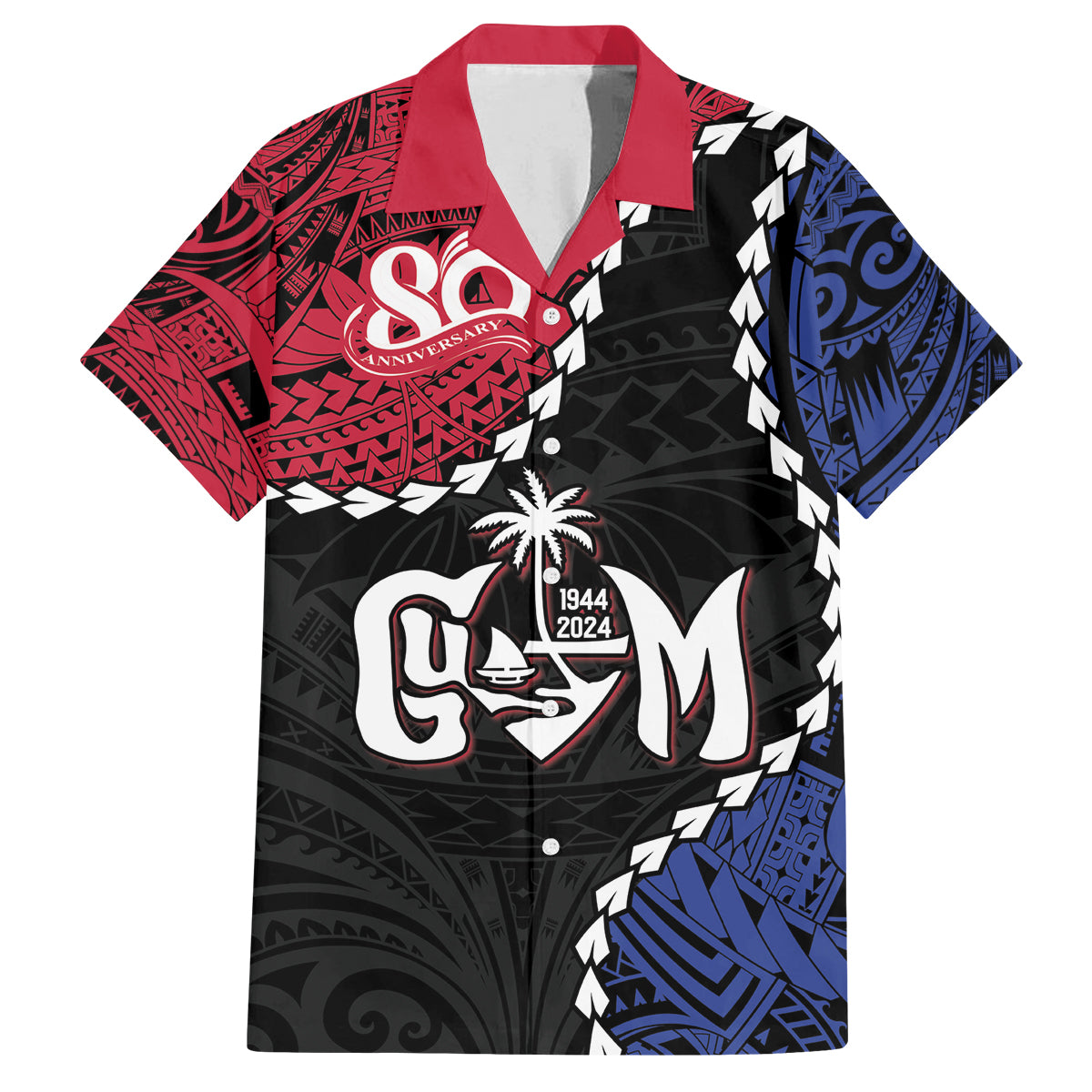 Personalized Guam 80th Anniversary Liberation Day Family Matching Off Shoulder Short Dress and Hawaiian Shirt Tano I Man Chamoru Since 1944 LT9 Dad's Shirt - Short Sleeve Black - Polynesian Pride