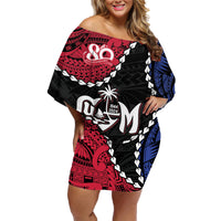 Personalized Guam 80th Anniversary Liberation Day Family Matching Off Shoulder Short Dress and Hawaiian Shirt Tano I Man Chamoru Since 1944 LT9 Mom's Dress Black - Polynesian Pride