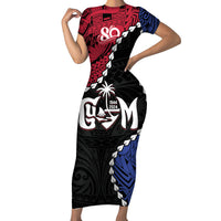 Personalized Guam 80th Anniversary Liberation Day Family Matching Short Sleeve Bodycon Dress and Hawaiian Shirt Tano I Man Chamoru Since 1944 LT9 Mom's Dress Black - Polynesian Pride