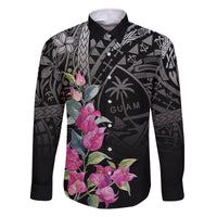 Guahan Puti Tai Nobiu Family Matching Long Sleeve Bodycon Dress and Hawaiian Shirt Guam Bougainvillea Flower Art LT9 Dad's Shirt - Long Sleeve Black - Polynesian Pride