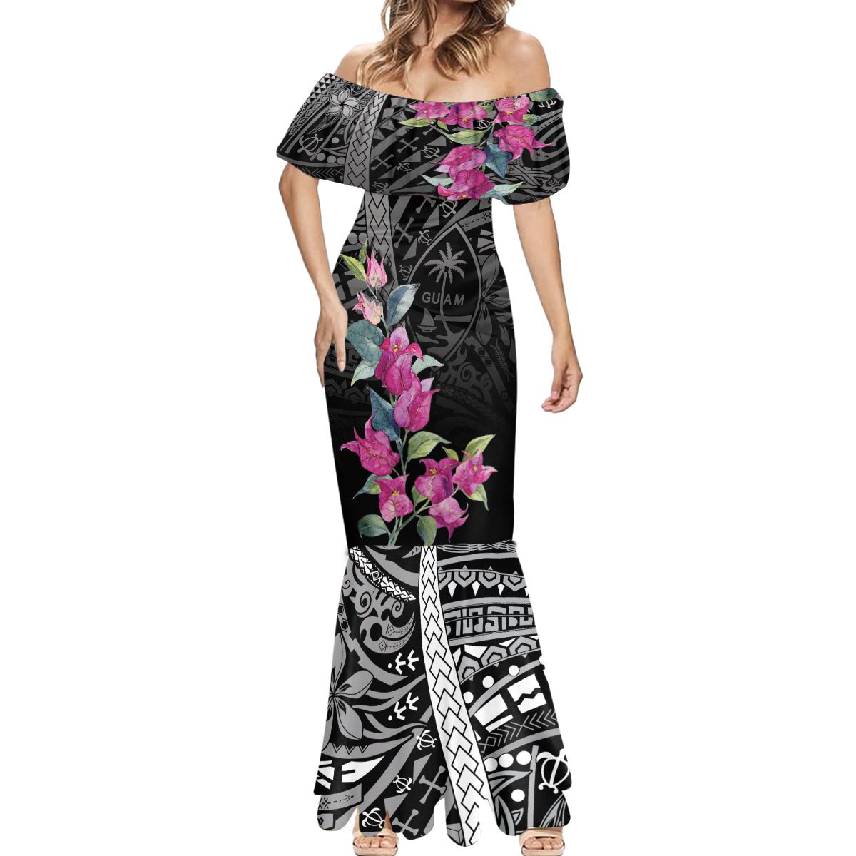 Guahan Puti Tai Nobiu Mermaid Dress Guam Bougainvillea Flower Art