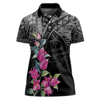 Guahan Puti Tai Nobiu Women Polo Shirt Guam Bougainvillea Flower Art LT9 Female Black - Polynesian Pride