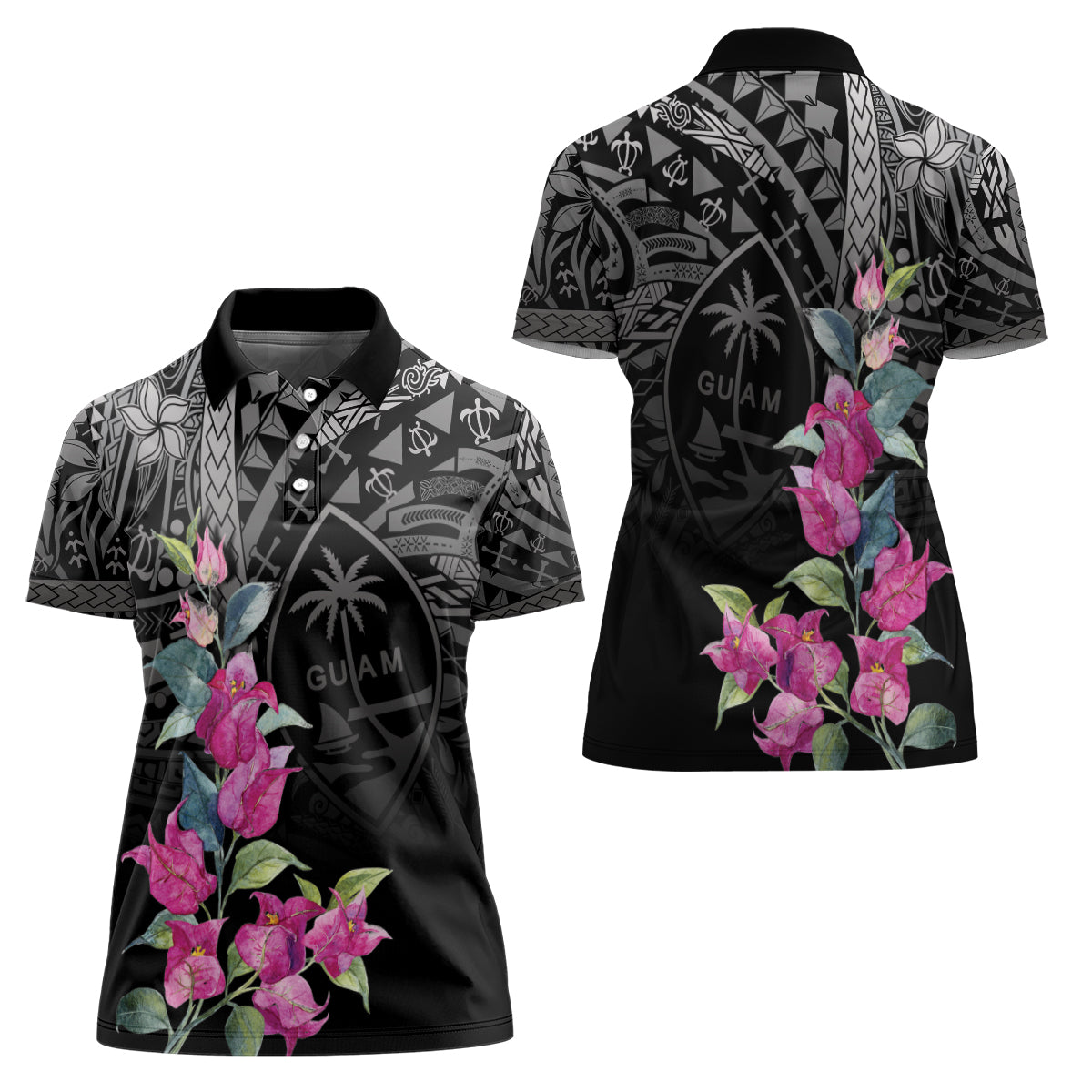 Guahan Puti Tai Nobiu Women Polo Shirt Guam Bougainvillea Flower Art LT9 - Polynesian Pride