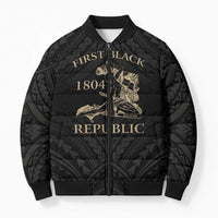 Personalized Haiti First Black Republic Bomber Puffer Jacket Negre Marron With Map And Flag - Polynesian Pride