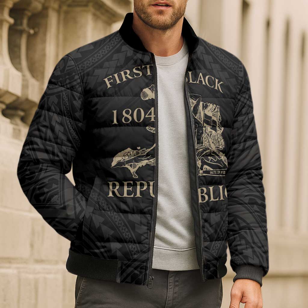 Personalized Haiti First Black Republic Bomber Puffer Jacket Negre Marron With Map And Flag - Polynesian Pride