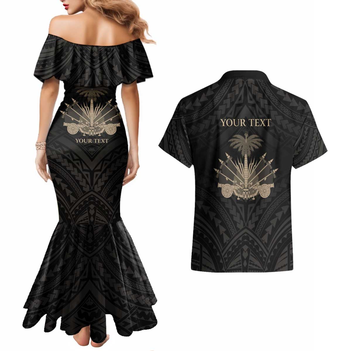 Personalized Haiti First Black Republic Couples Matching Mermaid Dress and Hawaiian Shirt Negre Marron With Map And Flag