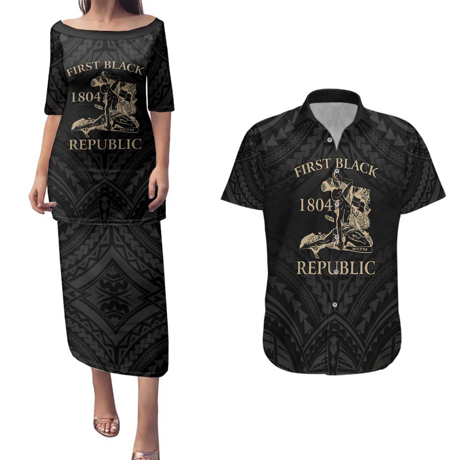Personalized Haiti First Black Republic Couples Matching Puletasi and Hawaiian Shirt Negre Marron With Map And Flag