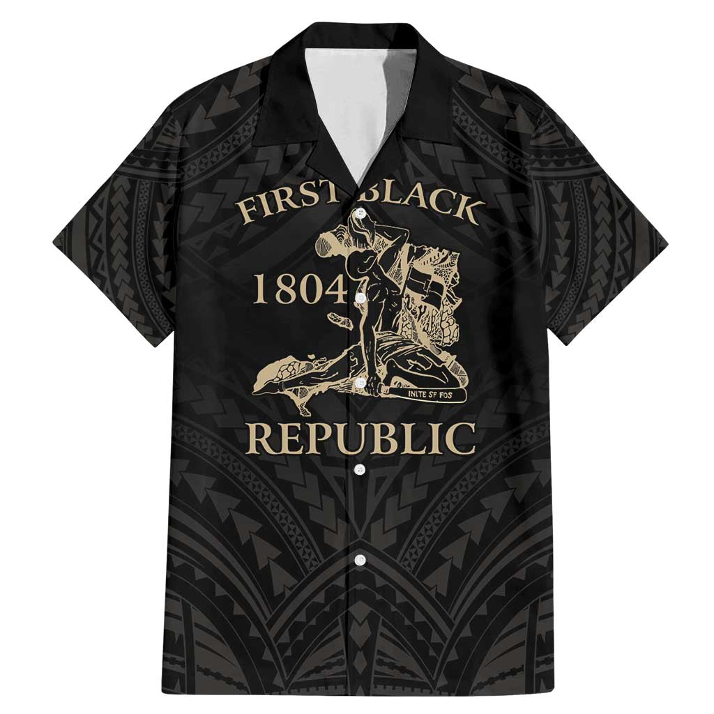 Personalized Haiti First Black Republic Family Matching Mermaid Dress and Hawaiian Shirt Negre Marron With Map And Flag LT9 Dad's Shirt - Short Sleeve Black - Polynesian Pride