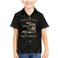 Personalized Haiti First Black Republic Family Matching Mermaid Dress and Hawaiian Shirt Negre Marron With Map And Flag LT9 Son's Shirt Black - Polynesian Pride