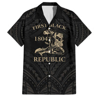 Personalized Haiti First Black Republic Family Matching Off The Shoulder Long Sleeve Dress and Hawaiian Shirt Negre Marron With Map And Flag LT9 Dad's Shirt - Short Sleeve Black - Polynesian Pride