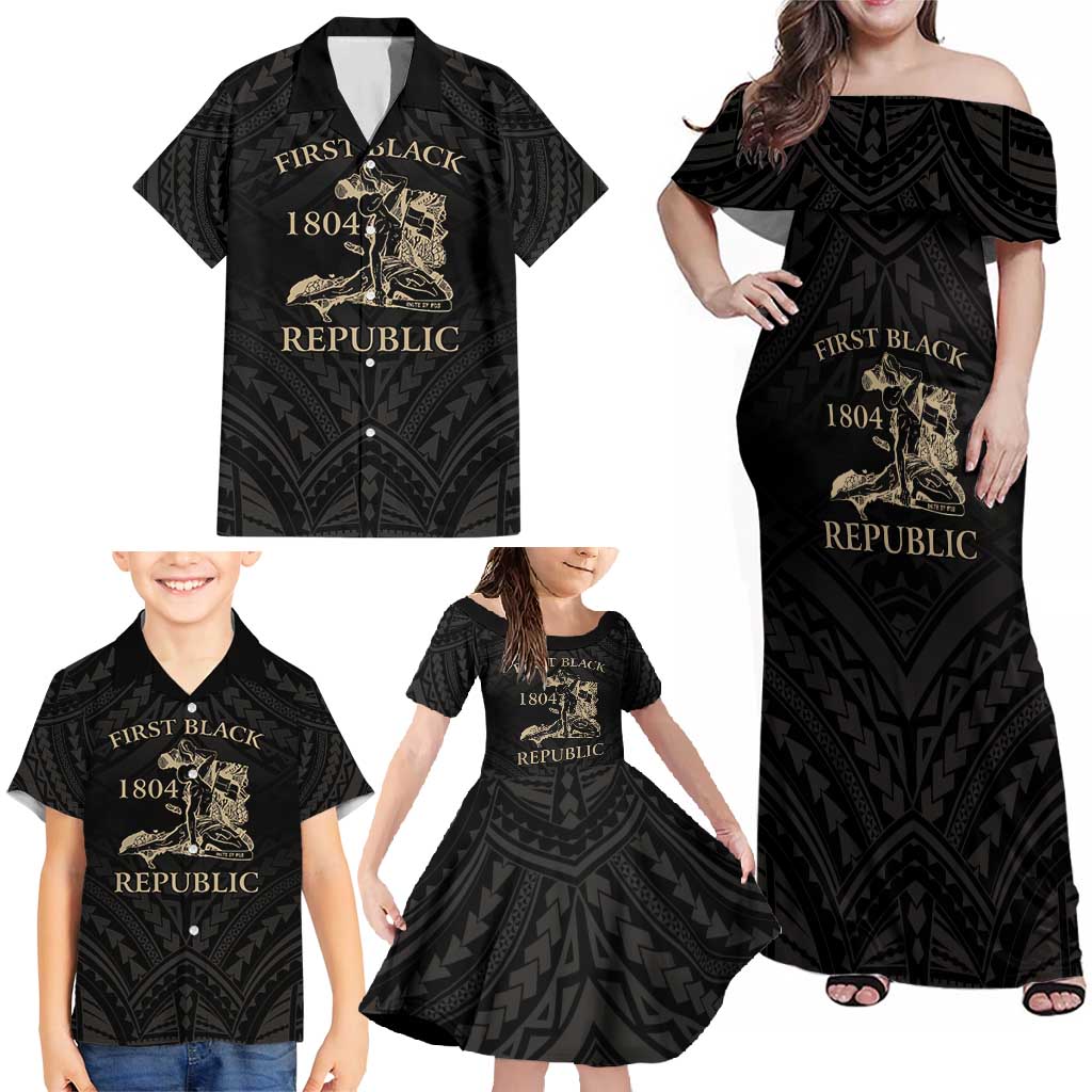 Personalized Haiti First Black Republic Family Matching Off Shoulder Maxi Dress and Hawaiian Shirt Negre Marron With Map And Flag LT9 - Polynesian Pride