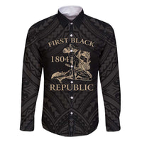 Personalized Haiti First Black Republic Family Matching Off Shoulder Short Dress and Hawaiian Shirt Negre Marron With Map And Flag LT9 Dad's Shirt - Long Sleeve Black - Polynesian Pride