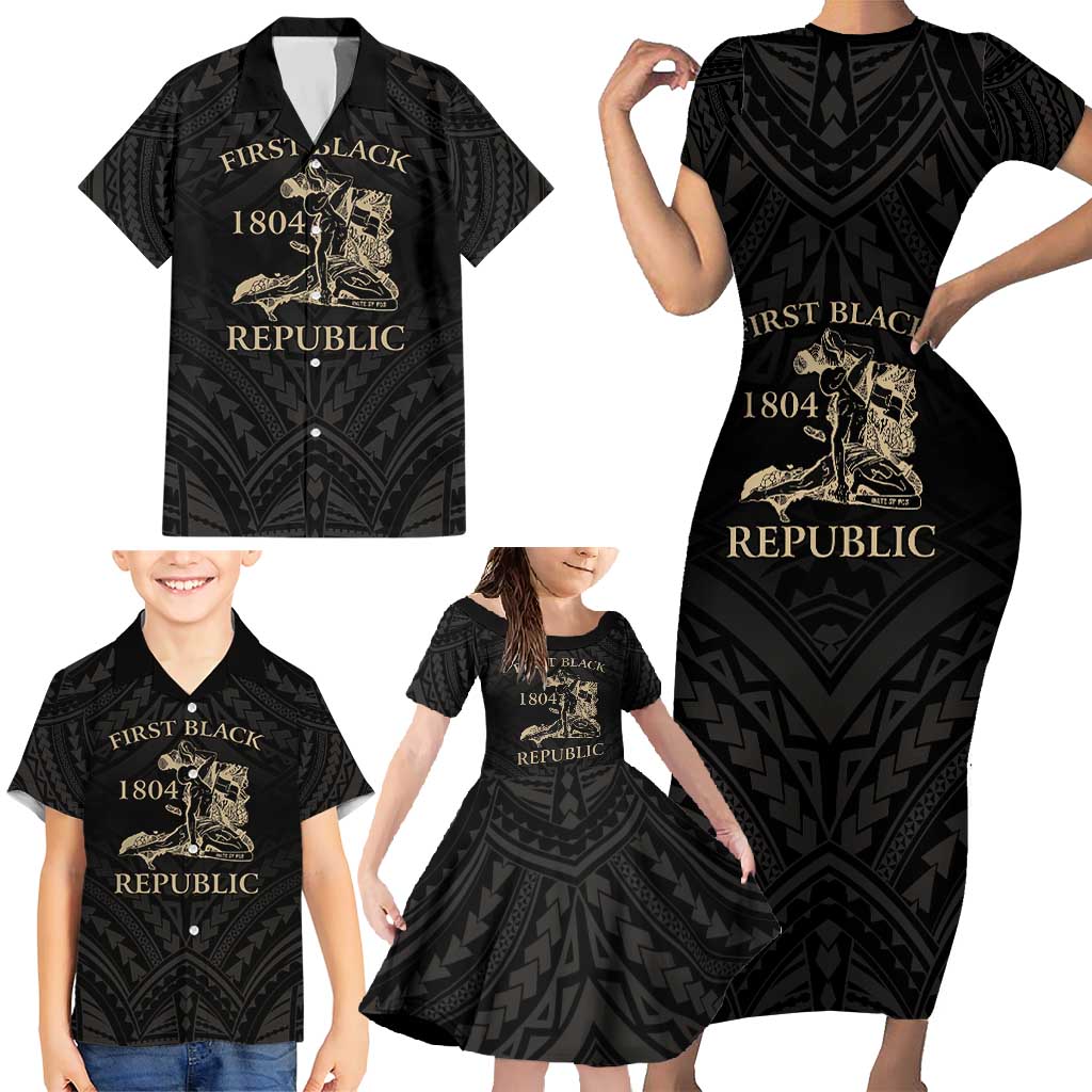 Personalized Haiti First Black Republic Family Matching Short Sleeve Bodycon Dress and Hawaiian Shirt Negre Marron With Map And Flag LT9 - Polynesian Pride