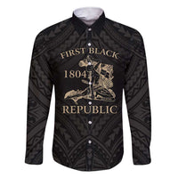 Personalized Haiti First Black Republic Family Matching Short Sleeve Bodycon Dress and Hawaiian Shirt Negre Marron With Map And Flag LT9 Dad's Shirt - Long Sleeve Black - Polynesian Pride