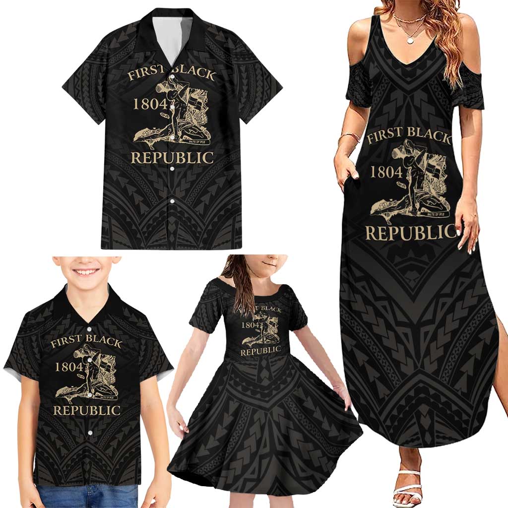 Personalized Haiti First Black Republic Family Matching Summer Maxi Dress and Hawaiian Shirt Negre Marron With Map And Flag LT9 - Polynesian Pride