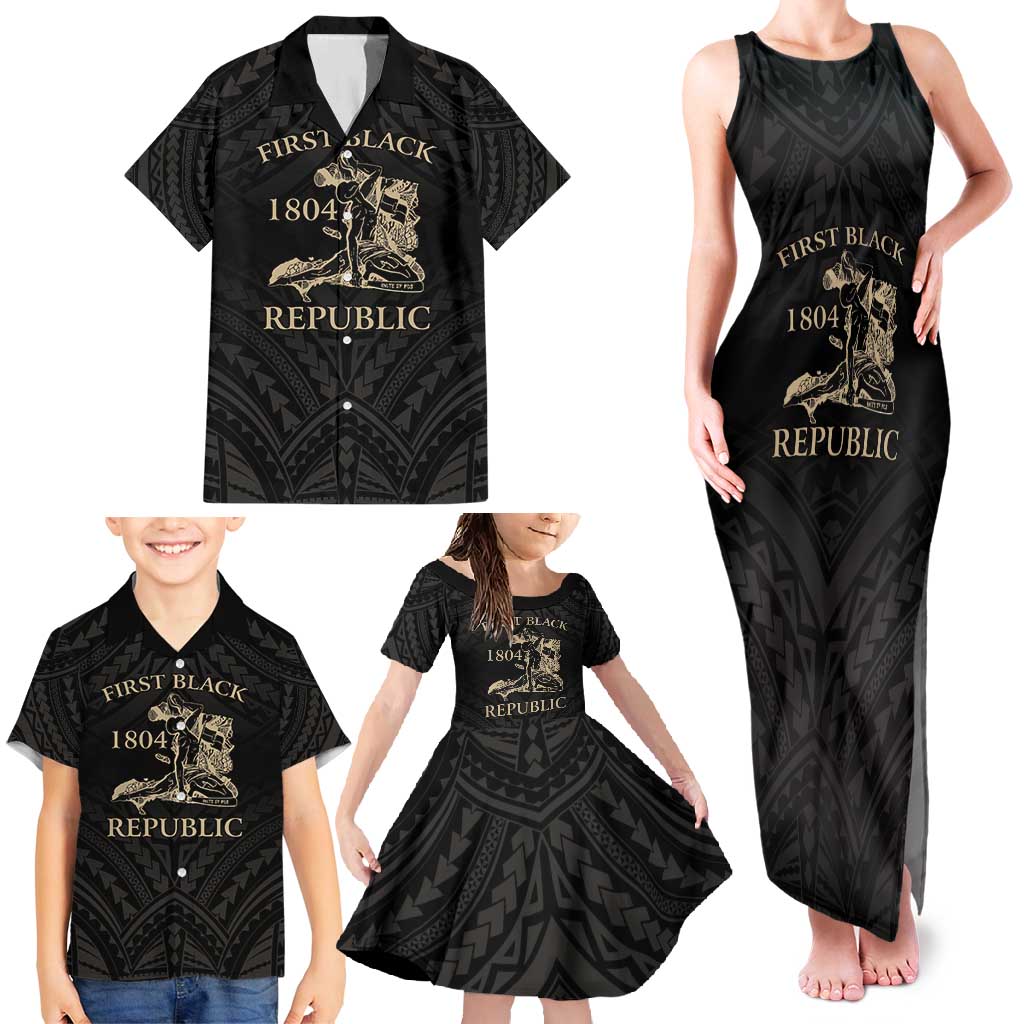 Personalized Haiti First Black Republic Family Matching Tank Maxi Dress and Hawaiian Shirt Negre Marron With Map And Flag LT9 - Polynesian Pride