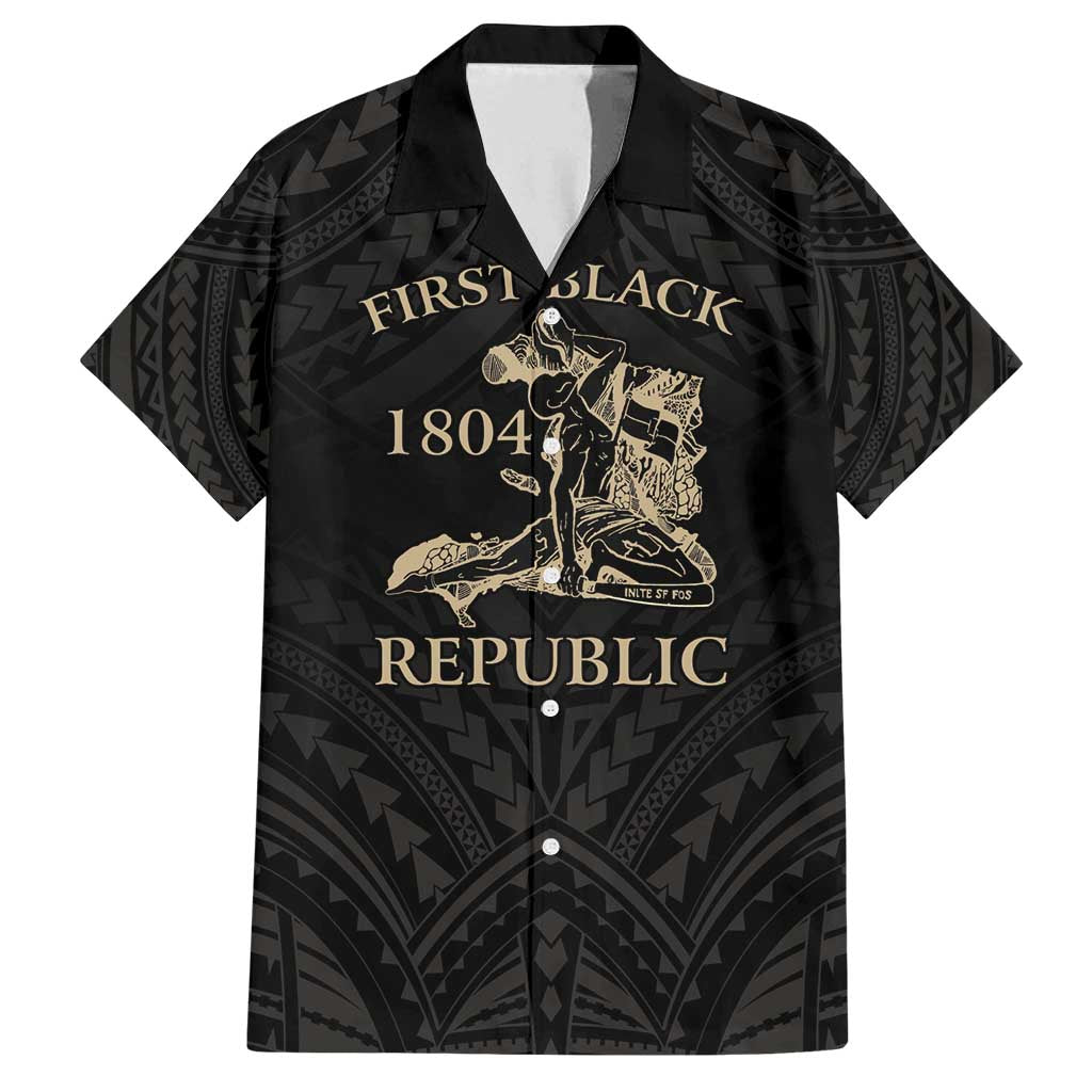 Personalized Haiti First Black Republic Family Matching Tank Maxi Dress and Hawaiian Shirt Negre Marron With Map And Flag LT9 Dad's Shirt - Short Sleeve Black - Polynesian Pride