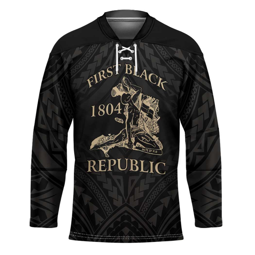 Personalized Haiti First Black Republic Hockey Jersey Negre Marron With Map And Flag - Polynesian Pride