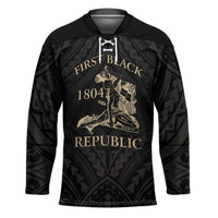 Personalized Haiti First Black Republic Hockey Jersey Negre Marron With Map And Flag - Polynesian Pride