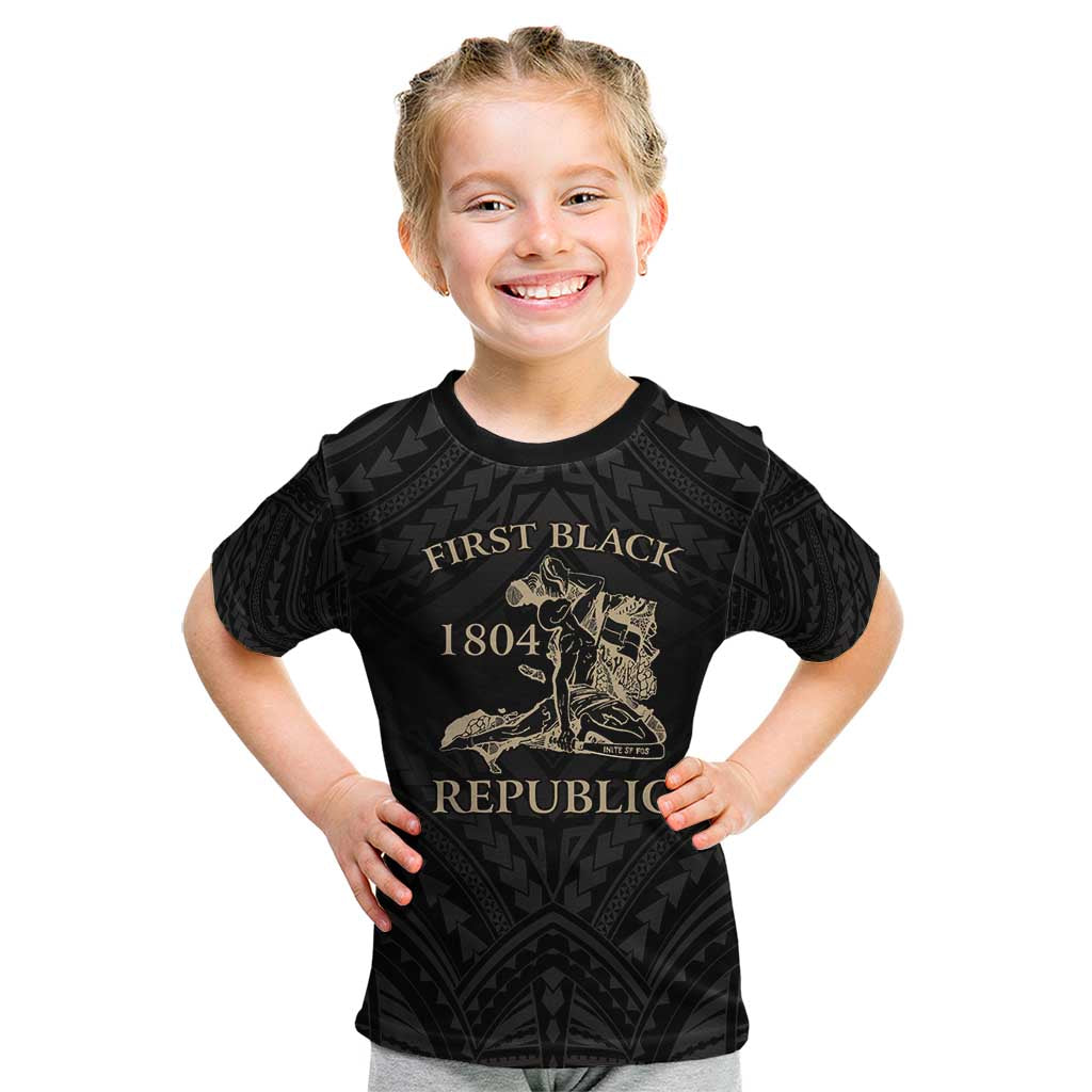 Personalized Haiti First Black Republic Kid T Shirt Negre Marron With Map And Flag