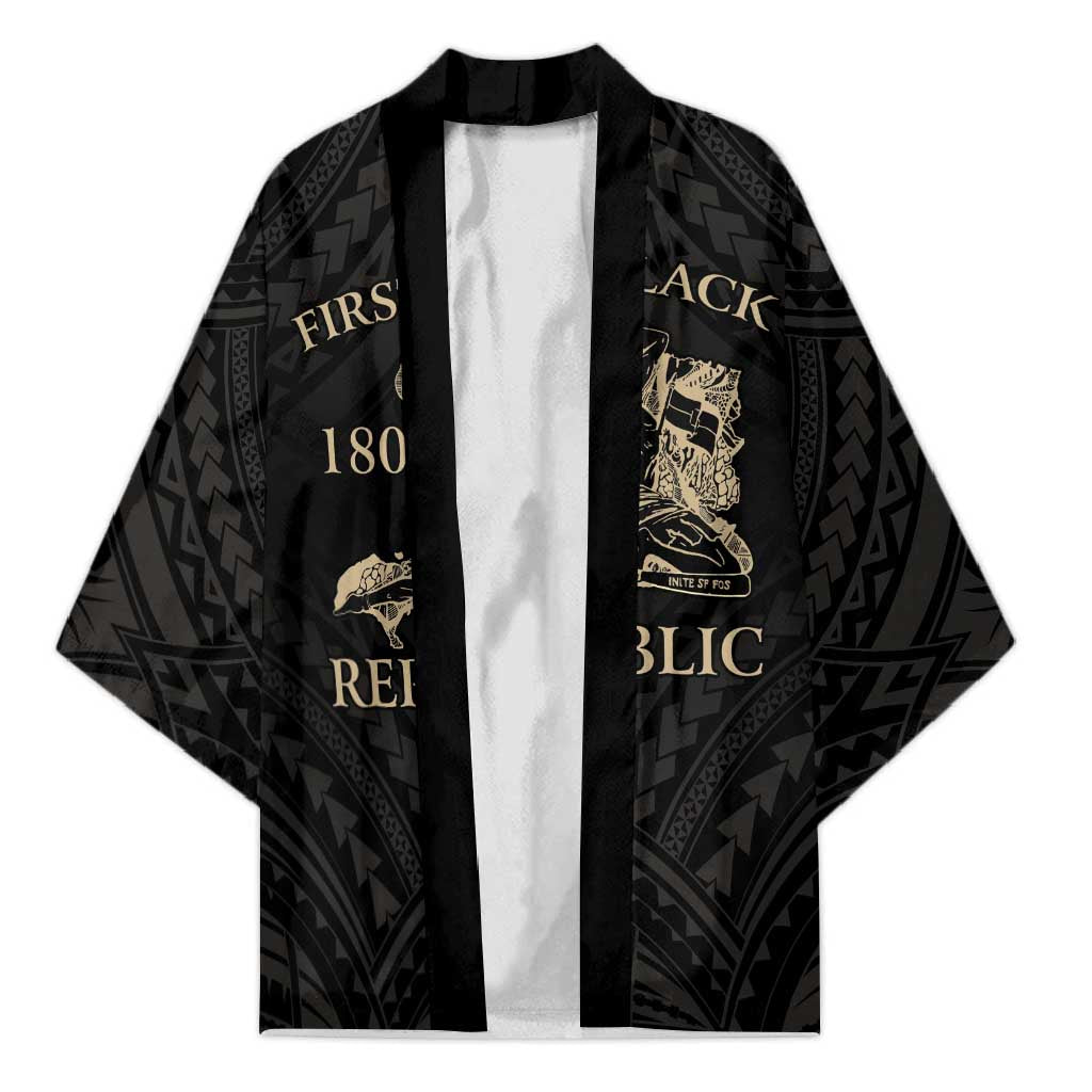 Personalized Haiti First Black Republic Kimono Negre Marron With Map And Flag LT9 Unisex Black - Polynesian Pride