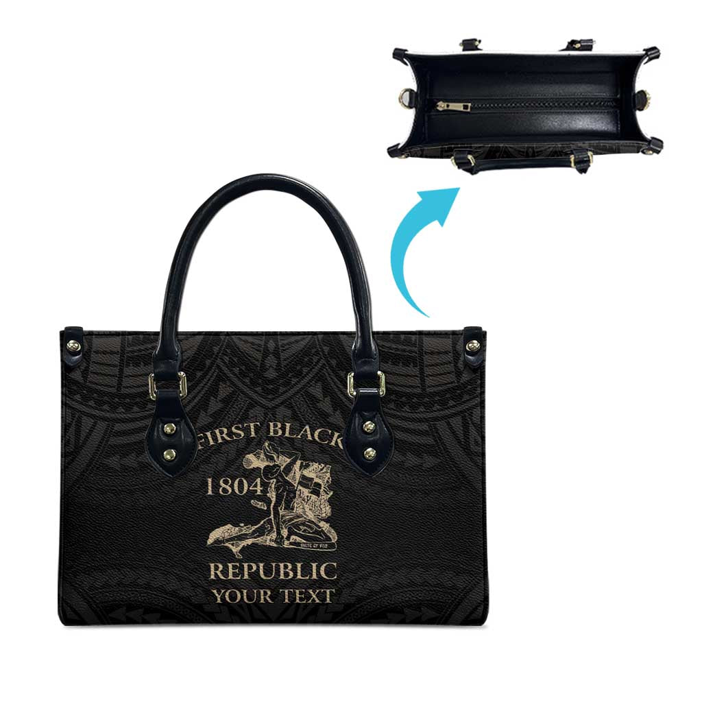 Personalized Haiti First Black Republic Leather Bag Negre Marron With Map And Flag - Polynesian Pride