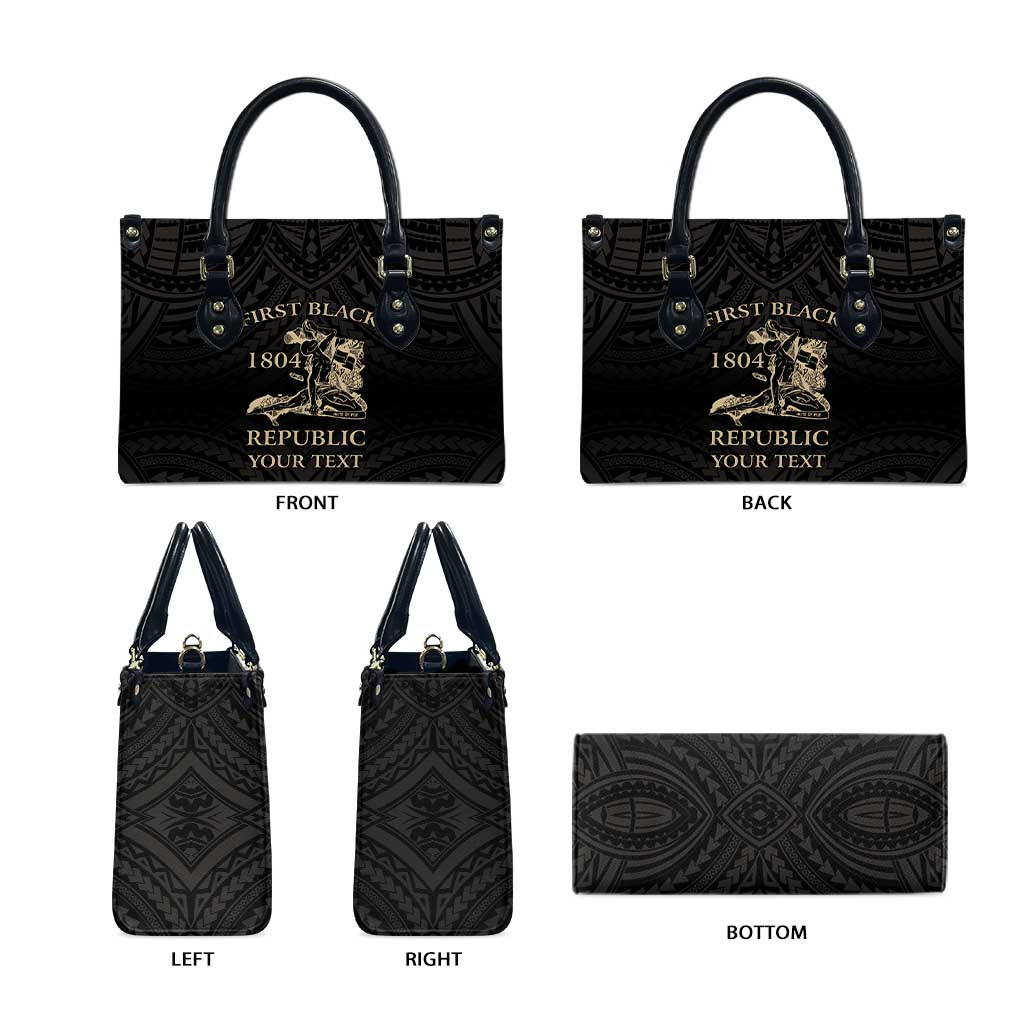 Personalized Haiti First Black Republic Leather Bag Negre Marron With Map And Flag - Polynesian Pride