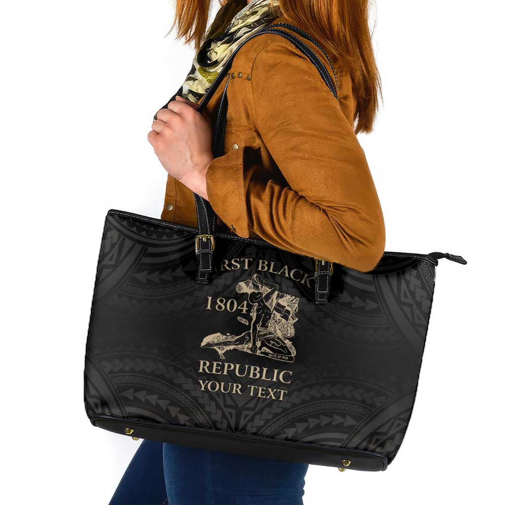 Personalized Haiti First Black Republic Leather Tote Bag Negre Marron With Map And Flag
