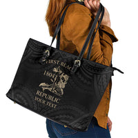 Personalized Haiti First Black Republic Leather Tote Bag Negre Marron With Map And Flag
