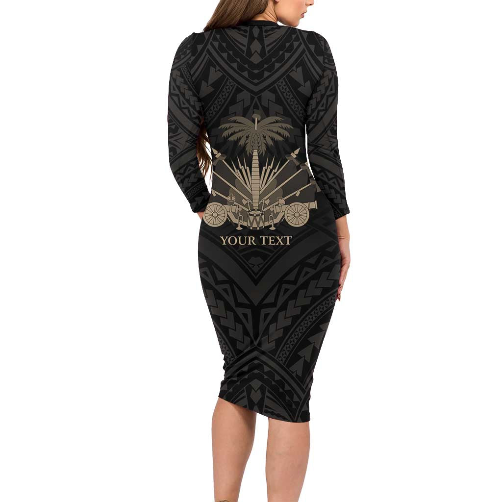 Personalized Haiti First Black Republic Long Sleeve Bodycon Dress Negre Marron With Map And Flag LT9 - Polynesian Pride