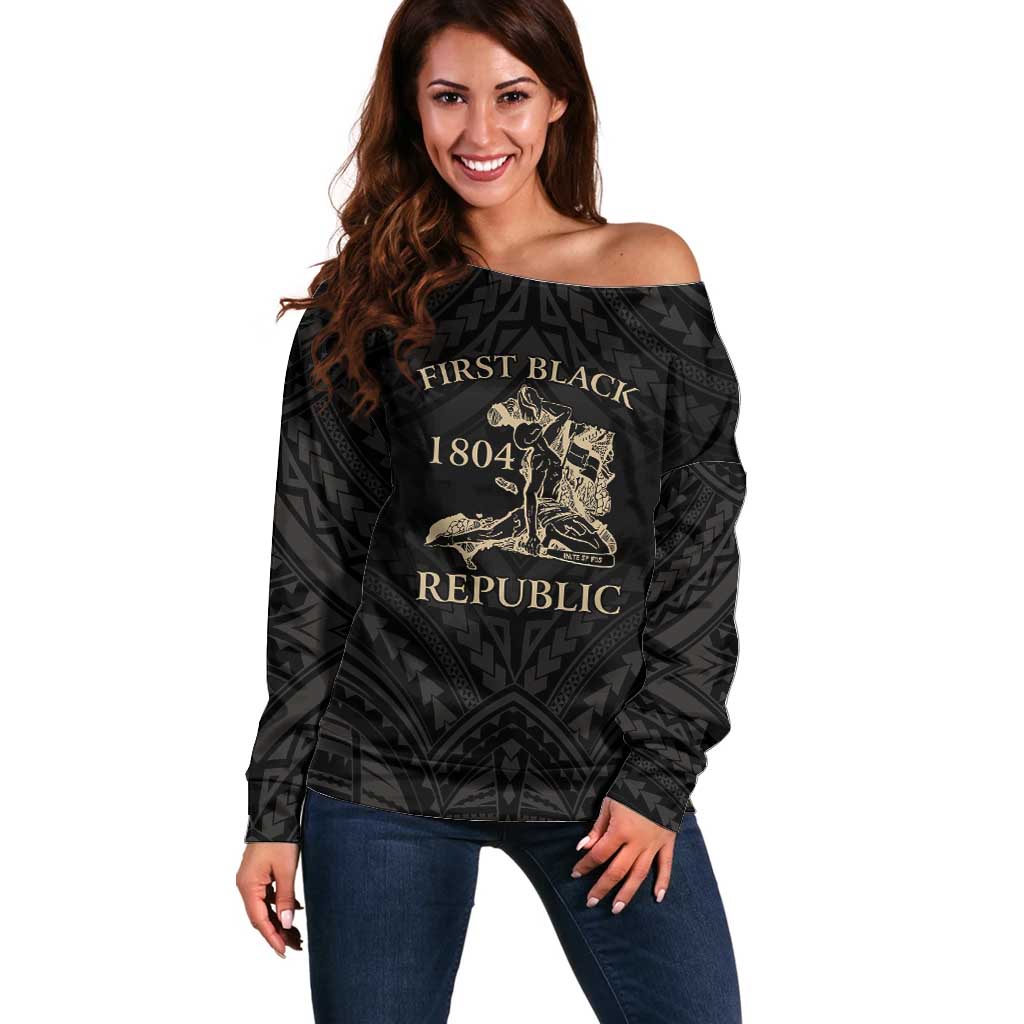 Personalized Haiti First Black Republic Off Shoulder Sweater Negre Marron With Map And Flag
