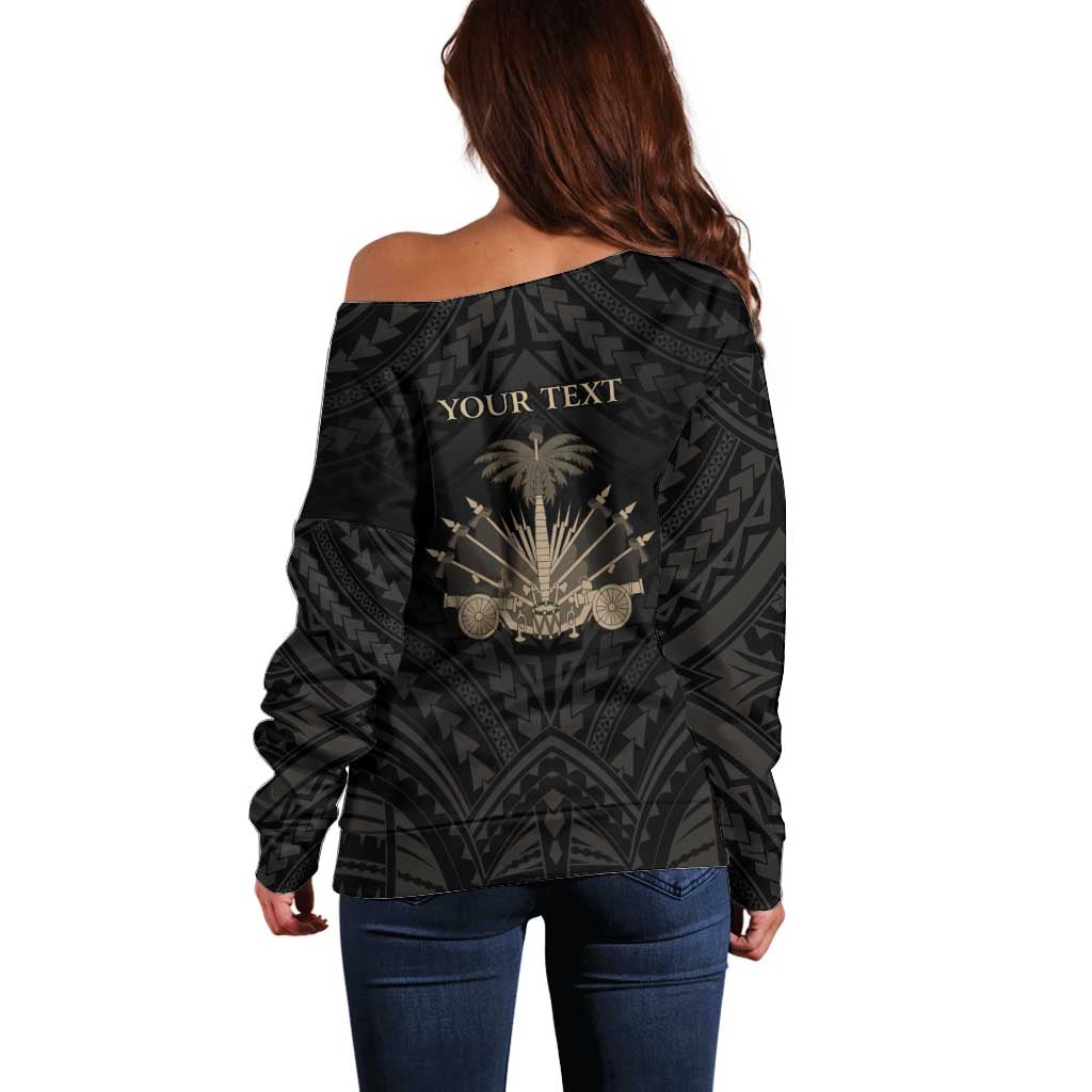 Personalized Haiti First Black Republic Off Shoulder Sweater Negre Marron With Map And Flag