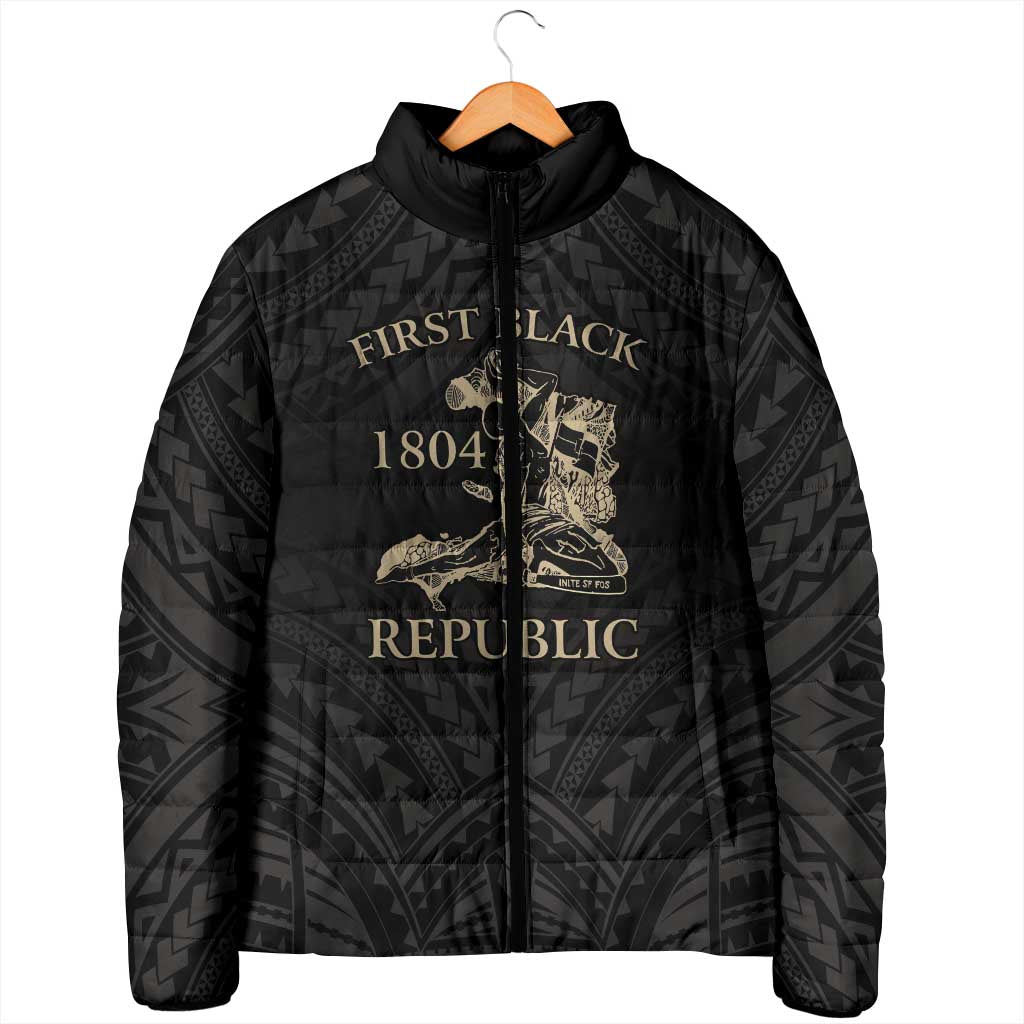 Personalized Haiti First Black Republic Padded Jacket Negre Marron With Map And Flag - Polynesian Pride