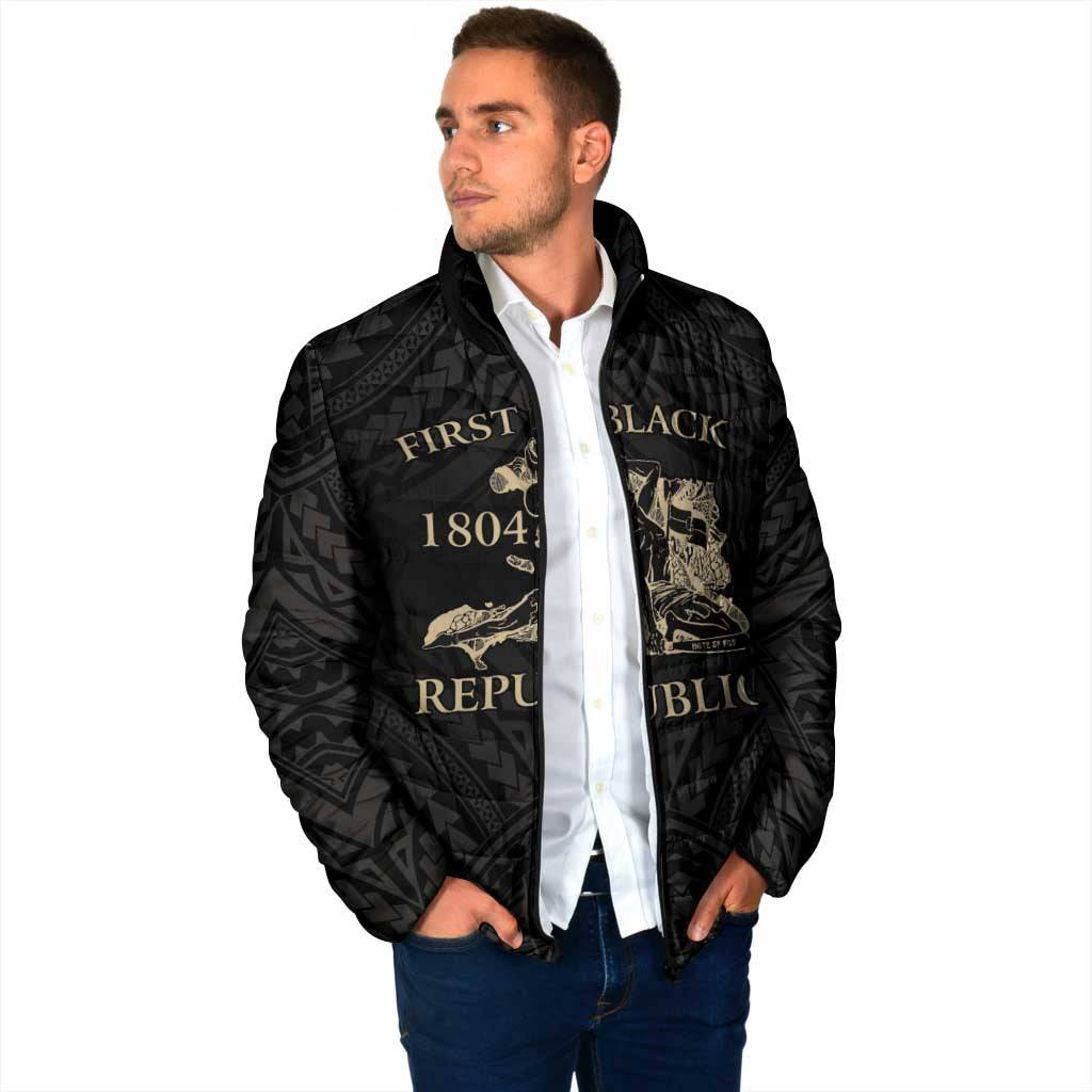 Personalized Haiti First Black Republic Padded Jacket Negre Marron With Map And Flag - Polynesian Pride