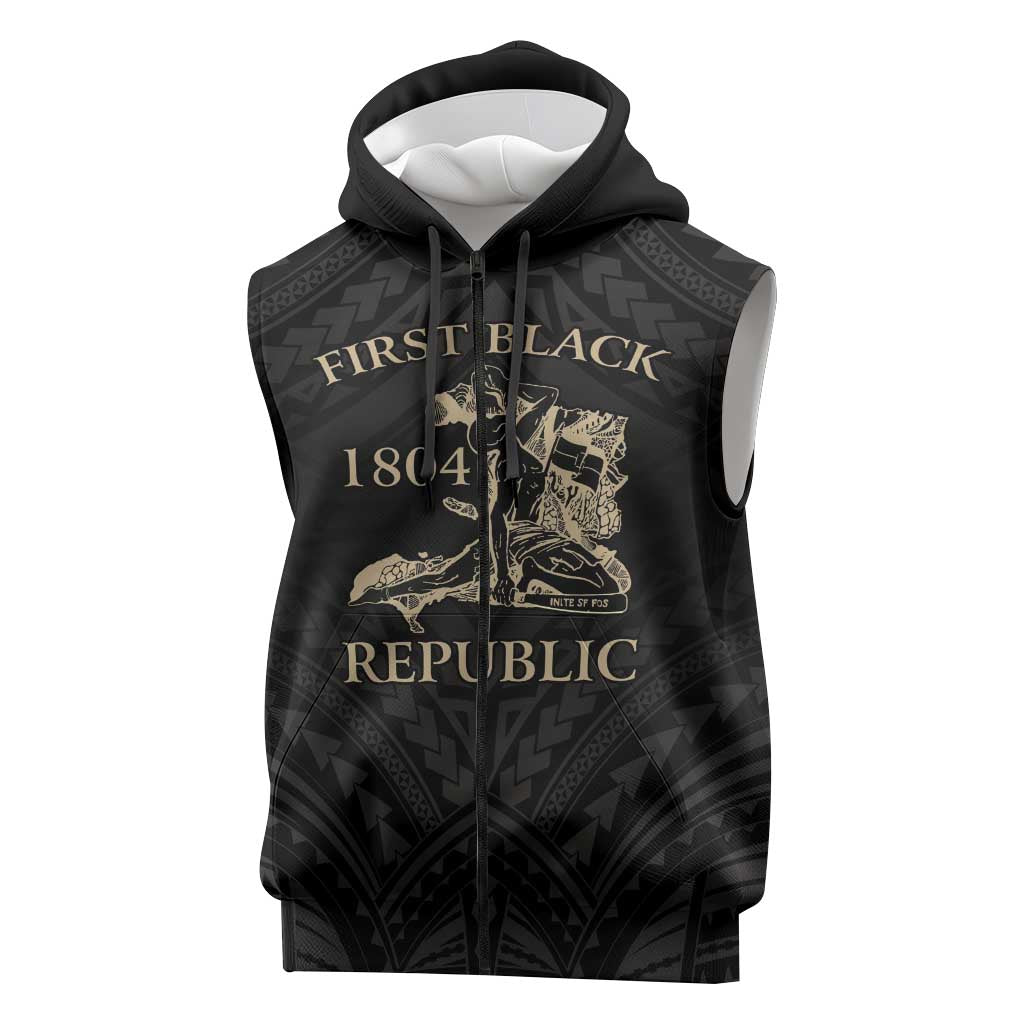 Personalized Haiti First Black Republic Sleeveless Zip Hoodie Negre Marron With Map And Flag LT9 Black - Polynesian Pride