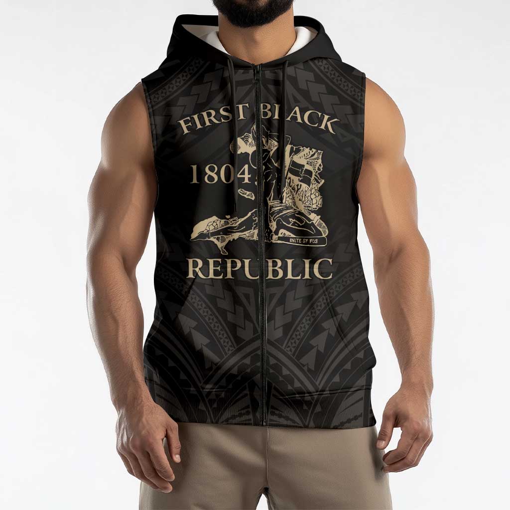 Personalized Haiti First Black Republic Sleeveless Zip Hoodie Negre Marron With Map And Flag LT9 - Polynesian Pride