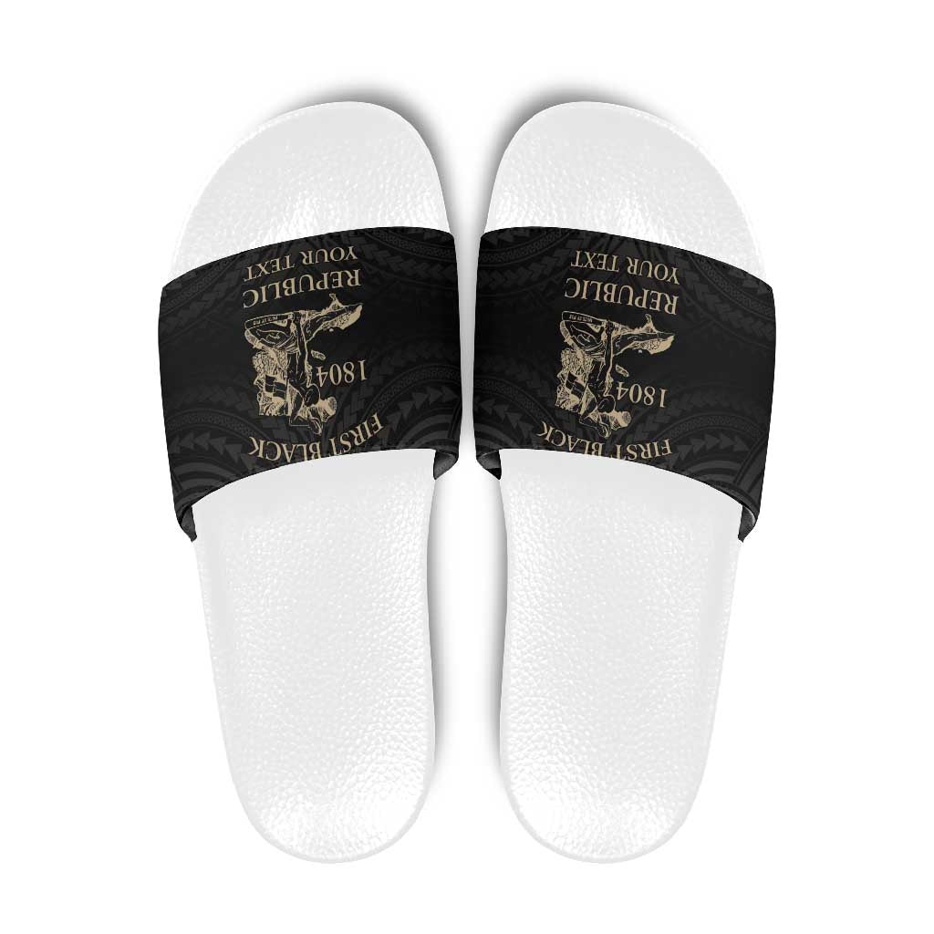 Personalized Haiti First Black Republic Slide Sandals Negre Marron With Map And Flag - Polynesian Pride