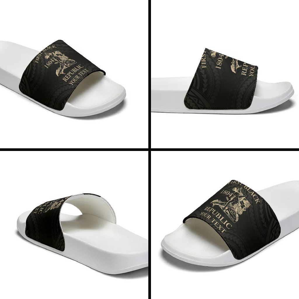 Personalized Haiti First Black Republic Slide Sandals Negre Marron With Map And Flag - Polynesian Pride
