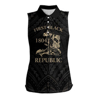 Personalized Haiti First Black Republic Women Sleeveless Polo Shirt Negre Marron With Map And Flag