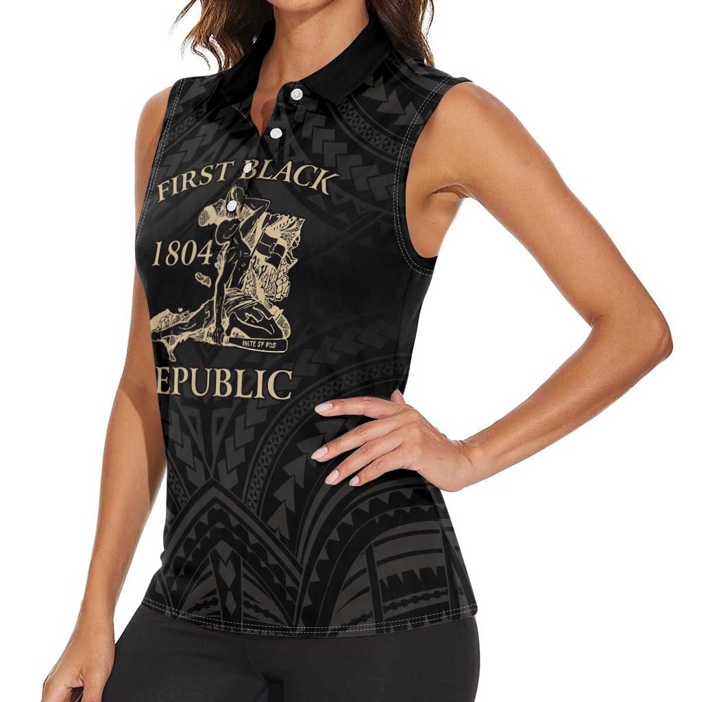 Personalized Haiti First Black Republic Women Sleeveless Polo Shirt Negre Marron With Map And Flag