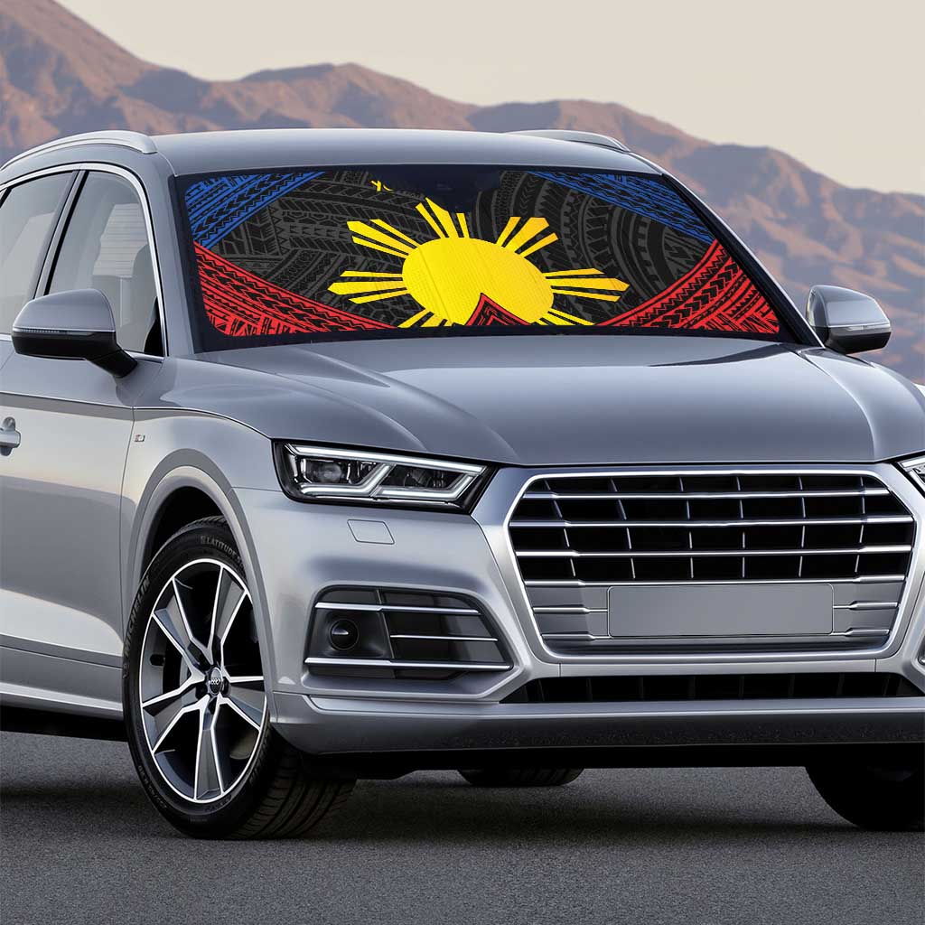 Personalized Philippines Auto Sun Shade Polynesian Tribal Tattoo with Filipino Flag Motif - Polynesian Pride